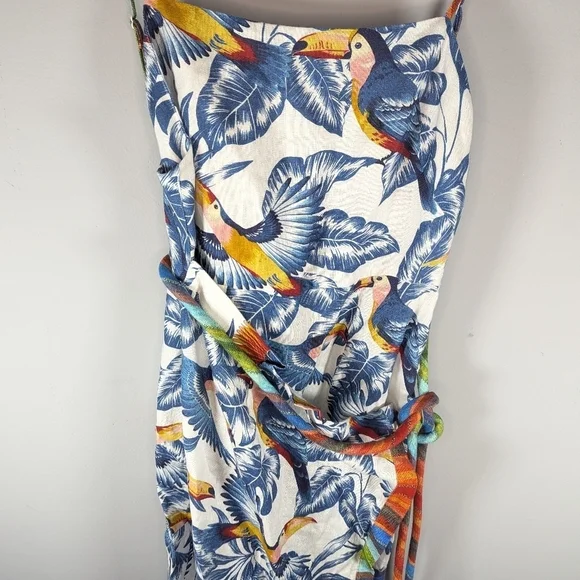 Farm Rio tropical parrot bird safari flying toucans open back dress womans small - Picture 5 of 8